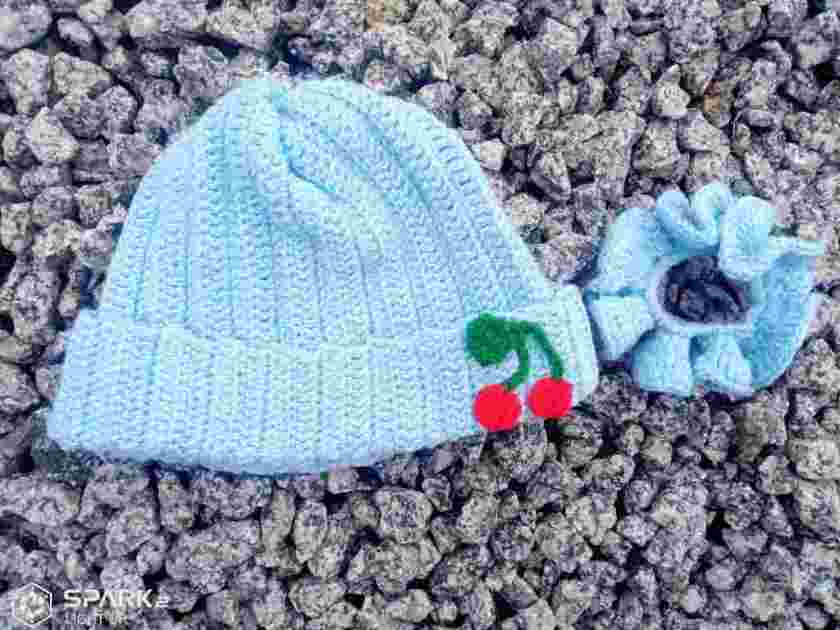 Crochet beanie and scrunchies